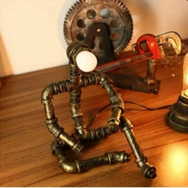 Creative Industrial Steampunk Wrought Iron Robot Table Lamp Retro Robot Water Pipe Desk Lamp Bar Restaurant Cafe Decoration