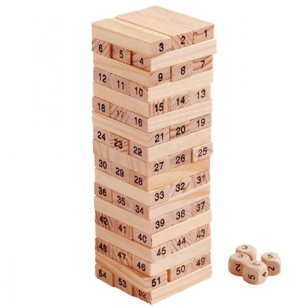 54 Pieces Log-coloured Digital Children's Stacked Building Blocks Wooden Tumbling Tower Game Family Garden Games Toy