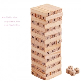 54 Pieces Log-coloured Digital Children's Stacked Building Blocks Wooden Tumbling Tower Game Family Garden Games Toy