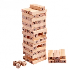 54 Pieces Log-coloured Digital Children's Stacked Building Blocks Wooden Tumbling Tower Game Family Garden Games Toy